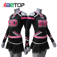 Uniforme de cheerleading personnalisé avec strass, robe de cheerleading à manches longues et dos croisé, polyester et élasthanne, logo d'équipe personnalisable