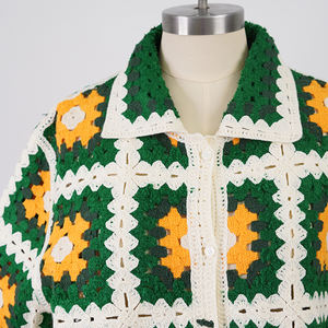 <span class=keywords><strong>Polo</strong></span> Vintage con Bottoni e Collo a V, Aderente, Estiva a Maniche Corte, in Maglia Aperta, Casual in Cotone <span class=keywords><strong>Jacquard</strong></span> all'Uncinetto - Product Image 5