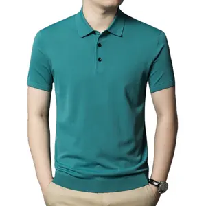 卸売ファッションフラットラペルTシャツポロシャツニット半袖ビスコース繊維高品質メンズTシャツ