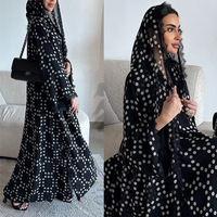 Nouvelle Abaya Islamique Ensemble Femmes Polka Dot Imprimer Dentelle Garniture Modeste Robe avec Hijab Islamique Casual Dress
