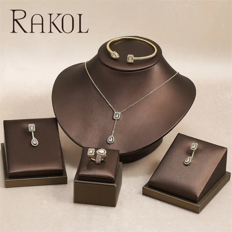 RAKOL SP3597, collar con colgante de gota de agua de lujo, pendientes, chapado en oro de 18 quilates, conjunto de joyas de diamantes de circonita cúbica para mujer, boda