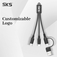Cable de Carga Rápida PD de 60 W, 3 en 1, Cable de Datos Universal Trenzado de Nailon de 1 a 3 para Teléfonos y Tabletas Android con Tipo C y Micro USB