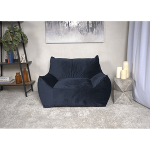 DB Allea Midnight Blue Velveteen <b>Bean</b> <b>Bag</b> Chair with Comfortable Armrests Modern Living Room Set with Foam <b>Fill</b> Material - Product Image 1