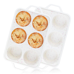 MUYULINS Factory Beige 6-Cup LFGB Non-Stick BPA Free Metal Reinforced Frame Large <b>Silicone</b> Cupcake Pan American Muffin Tray - Product Image 6