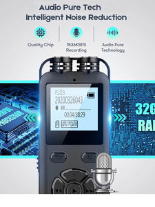 Lecteur MP3 portable AOMAGO 32 Go L69, enregistreur vocal numérique <span class=keywords><strong>avec</strong></span> double <span class=keywords><strong>micro</strong></span> pour conférences, protection par mot de passe, microphone <span class=keywords><strong>externe</strong></span> - Product Image 4