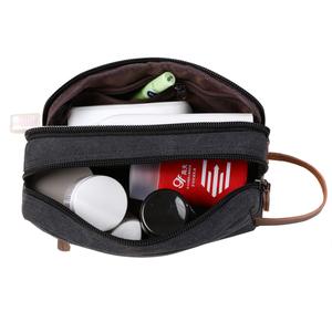 Sac de voyage vintage personnalisé pour homme en toile et cuir imperméable, organiseur de cosmétiques et de maquillage, trousse de toilette de rasage, grand format double - Product Image 2