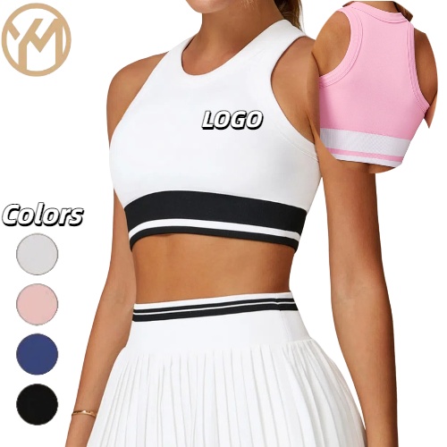 Yimo Women Seamless H-back Round Neck Yoga Tops Lady Sleeveless Shockproof Sport Vests Female Blocking Crop Running Tops