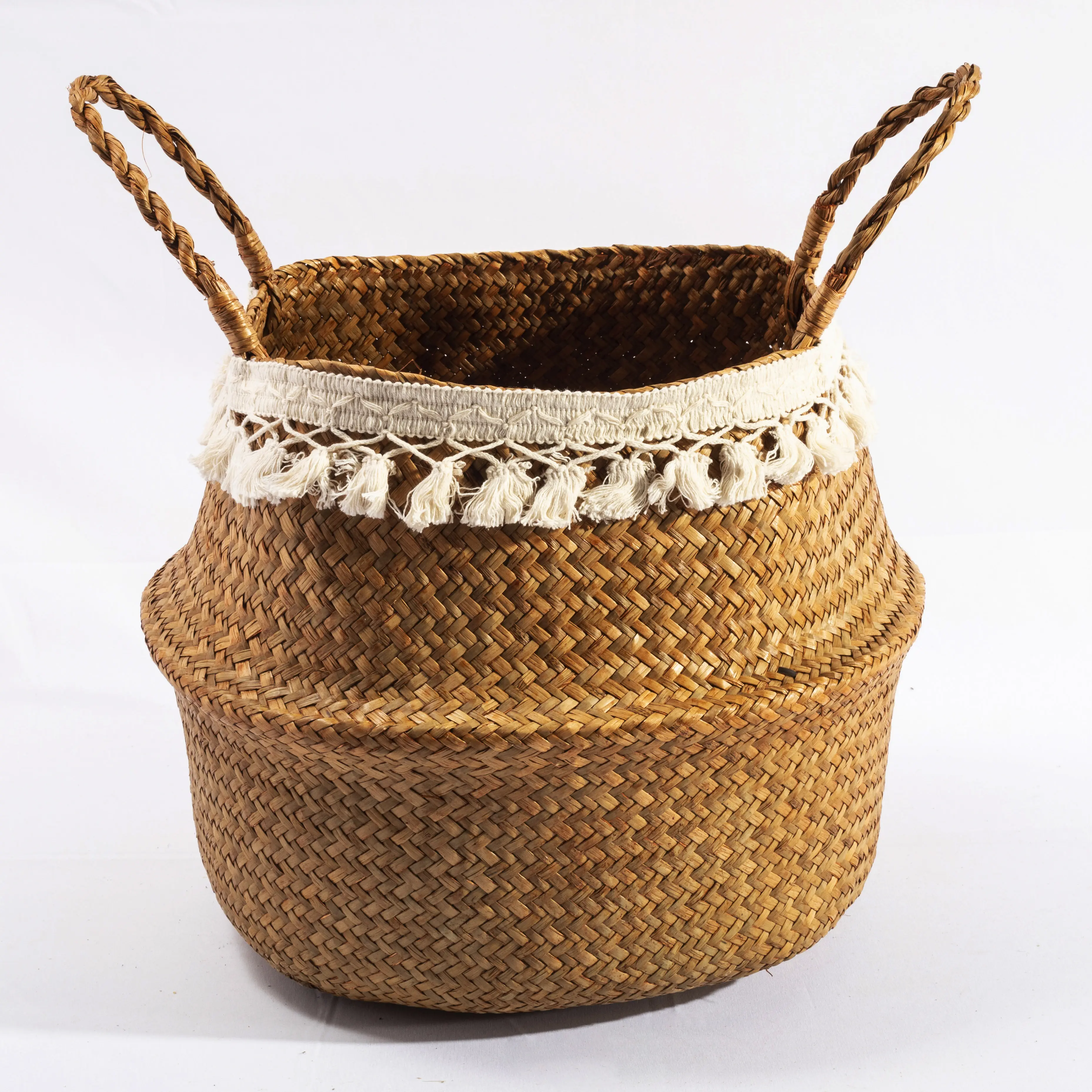 HBK — panier de ventre en rotin naturel, diverses tailles, ceinture de mer pliante, rangement pour le linge, avec poignée et macramé unilaminar