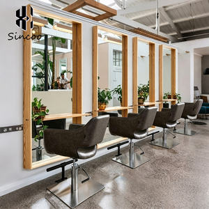Modern Salon Styling Station <b>Mirror</b> Beauty Wall <b>Mirror</b> with <b>Table</b> Salon Solid Hair Salon Wood <b>Mirror</b> - Product Image 4