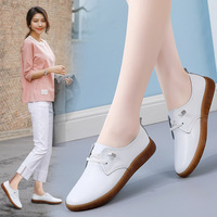 Chaussures plates en cuir véritable pour femme, style 'Maman' transfrontalier, à enfiler, respirantes, blanches, avec bande élastique et bout en caoutchouc