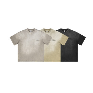 Men Vintage Washed Oversized T Shirt 100% Cotton Pocket Tee Short Sleeve O Neck Custom Logo Casual Wear - Product Image 1