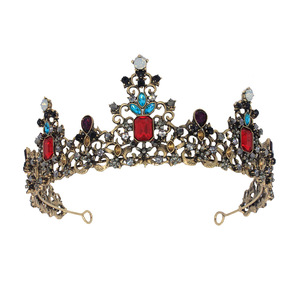 Vintage oro lujo siete colores diamante corona nupcial aleación corona garra ajuste accesorio para el cabello para boda reina fiesta de cumpleaños - Product Image 6