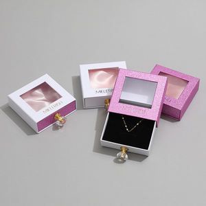 Good Quality Custom Your Own logo Paper <b>Box</b> Clear Window Simple pink White <b>Jewelry</b> Packaging Drawer <b>Box</b> with Stone Handle - Product Image 1