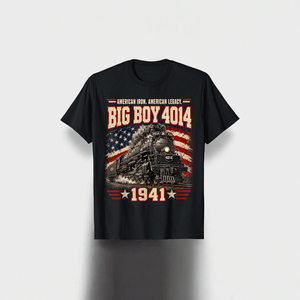 T-shirt vintage pour homme avec motif de train, col rond, manches courtes, en coton, imprimé locomotive à vapeur historique, vêtement décontracté - Product Image 3