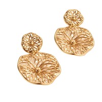 Boucles d'oreilles pendantes en acier inoxydable plaqué or pour femmes, motif floral ajouré, bijoux de mode en acier inoxydable, vente en gros