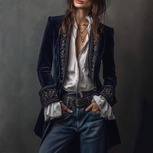 <span class=keywords><strong>Giacca</strong></span> in Velluto Dorato con Pizzo a Maniche Lunghe Spesse Tinta Unita da Donna Stile Europeo Americano Autunno 2026 - Product Image 3
