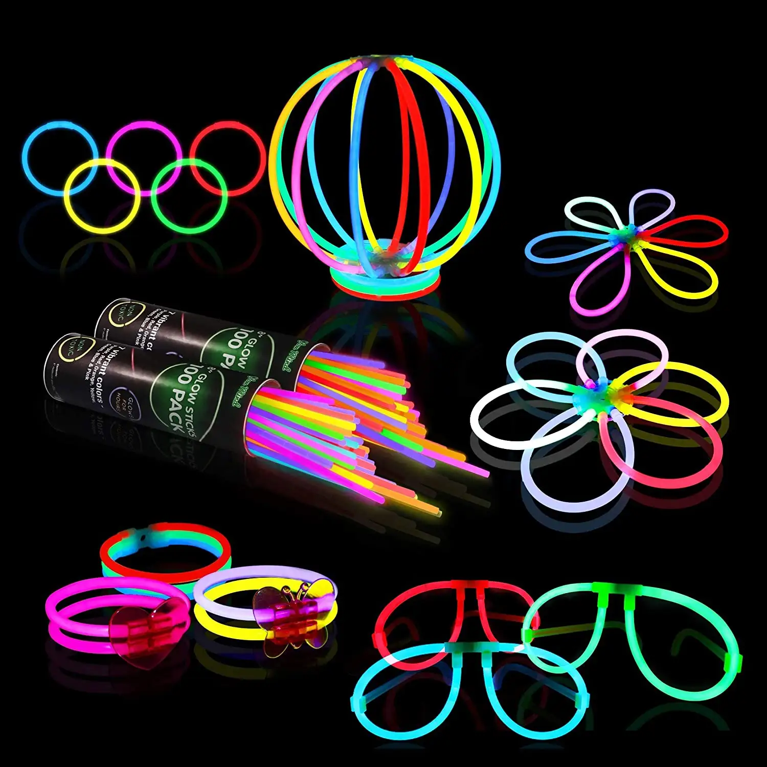 Wholesale 100 Pcs Colorful Glow Sticks Neon Bracelet Necklace Glasses Light Up Stick For Party Supplies