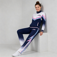 Ensemble d'échauffement personnalisé pour cheerleading, veste et pantalon Chevron bleu marine et rose pour équipe sportive, performance, OEM