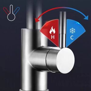 صنبور مطبخ من النيكل المصقول عالي الجودة من الفولاذ المقاوم للصدأ ، خلاط حوض قابل للسحب بمقبض واحد ، صنابير مياه باردة وساخنة - Product Image 5