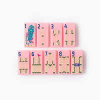 Jeu de tuiles de mahjong américain en acrylique à quatre couches avec icônes de paysages urbains roses, œuvre d'art personnalisée pour les cadeaux en gros et les détaillants de jeux