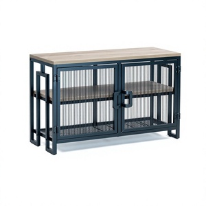 Mesa Consola de Malla Metálica Industrial con Tapa de Madera y Gabinete de Almacenamiento, Mueble Moderno para Sala de Estar, Aparador de Entrada - Product Image 1