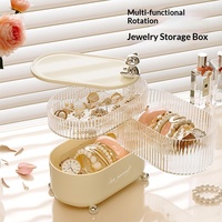 Boîte de rangement en plastique rotative à 360° avec couvercle, luxe léger, anti-poussière, anti-humidité, organiseur de cosmétiques et de bijoux pour bureau