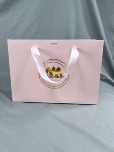 Sacs shopping en papier recyclables de luxe rose clair avec poignée, pour emballage de maquillage, cosmétiques et cadeaux, vente en gros, marque privée - Product Image 5