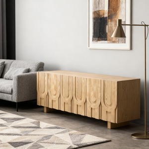 European Minimalist Style Living Dining Room Carved Solid Wood Timber Credenza <b>Sideboard</b> Buffet - Product Image 3