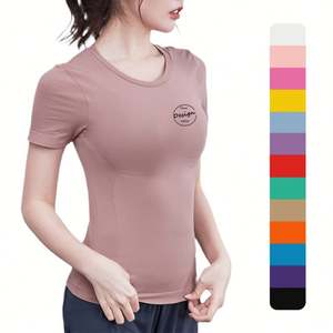 เสื้อยืดรัดรูปคอกลมระบายอากาศสำหรับผู้หญิงเสื้อครอป - Product Image 4