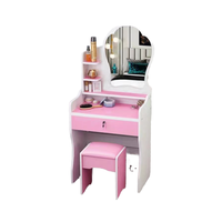 Table de toilette moderne éclairée avec tiroirs, miroir, tabouret, ensemble de coiffeuses, bureau de maquillage
