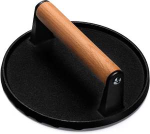 Prensa para <span class=keywords><strong>Hamburguesas</strong></span> SEB <span class=keywords><strong>de</strong></span> 7 Pulgadas, Resistente, <span class=keywords><strong>de</strong></span> Hierro Fundido, para Prensar Filetes <span class=keywords><strong>de</strong></span> Carne, Antiadherente, con Mango <span class=keywords><strong>de</strong></span> Madera Ecológico - Product Image 1