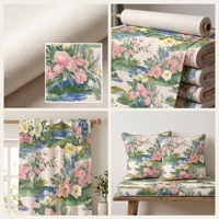 Tissu en toile imprimé tissé sur mesure motif campagne française Toile de Jouy vert Nappe et tissu d'ameublement imperméable