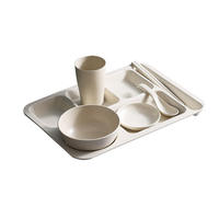 Assiette carrée en plastique à 5 compartiments, style INS, avec ensemble de couverts (baguettes, cuillère, fourchette, couteau) pour usage commercial et cantines étudiantes