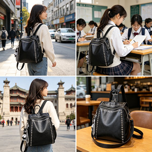 Wholesale Personality Rivet <b>Backpack</b>, New Korean Style Multifunctional Fashion Casual Travel Bag for Women Girls - Product Image 4