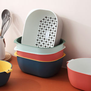 Sesam Gute Qualität Siebe Abfluss korb Doppels chicht Kunststoffs iebe zum Abtropfen von Pasta Gemüse Obst - Product Image 6