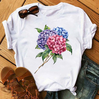 Kaos Wanita Motif Bunga Grafis Cetak Floral Gaya 90an Lucu Vintage Atasan Wanita Pakaian Kaos Wanita T-Shirt Wanita