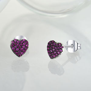 YILUN Bijoux romantiques en zircon cubique rose Boucles d'oreilles en forme de cœur en argent sterling 925 pour filles - Product Image 3