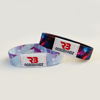 Bracelet en tissu élastique personnalisé avec logo bleu pour les expositions et les salons professionnels, étiquette tissée, bracelet événementiel