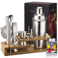 Ensemble de shakers à cocktails LATROU personnalisé en gros, 12 pièces, 750 ml, acier inoxydable 304 de qualité alimentaire, design classique durable, support en bambou