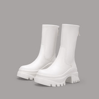 Bottines à talon épais et plateforme pour femme, en cuir noir, style fashion