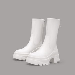 Botas Para Mujer Fashion Chunky Heel Platform Bootie Shoes Black Leather Ankle <b>Boots</b> - Product Image 4