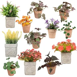 Combinação de vasos de papel verde para plantas, mini-pamphetas, enfeites de mesa, flores artificiais bonsai, mini-flor artificial de plástico, mini-pamphetas