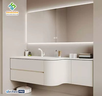 Meubles de salle de bain modernes en bois grainé et cuivre OEM 2025, ensembles de coiffeuse avec miroir, lavabo, robinet, montage mural, céramique, salle à manger