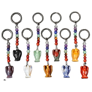 Hot Sales Mixed Stone 7 Chakra Bead Angel Keychain Healing Stones Rose Quartz Amethyst Key Chain for DIY Gift
