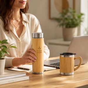 Bouteille d'eau isotherme en acier inoxydable avec logo gravé au laser personnalisé, en bambou naturel, pour cadeaux promotionnels en gros - Product Image 2