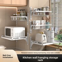 Étagère murale multifonctionnelle en métal sans poinçon pour la cuisine, le four à micro-ondes, les assaisonnements et les bouteilles.
