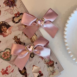 French-style gentle pink heart <b>bow</b> hair <b>clip</b>, girlish and forest-style fairy-like hair accessory, half-up hairstyle - Product Image 3