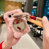 Luxuriöse 3D Niedliche Warme Plüsch-Spiegel-Ständer Schutzhülle für iPhone 11 12 13 14 15 16 17 18 Handyhülle