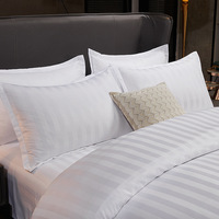 Parure de Lit Hôtellerie Queen Size 3 cm Rayures 250TC en 100% Coton avec Drap et Taies d'Oreiller