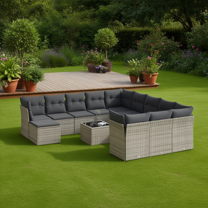 Conjunto de Sofás de Jardín de Ratán para Exteriores, 10 Plazas, Resistente a la Intemperie, Diseño Contemporáneo para Patio y Jardín - Product Image 2